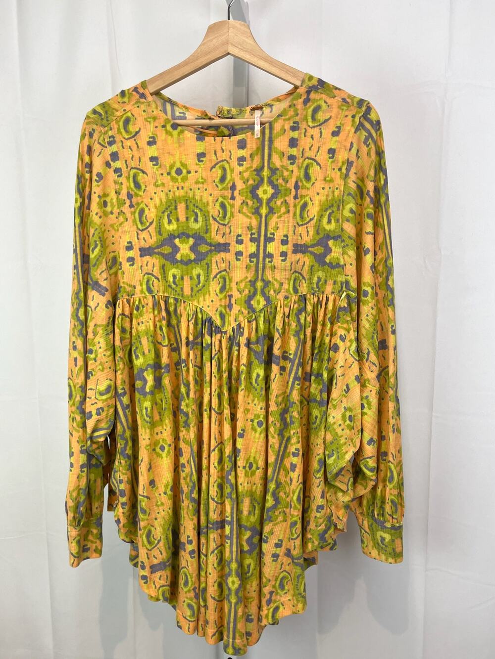 FREE PEOPLE Size XS This Is It Printed Tunic Top Mini Dress Oversized Yellow